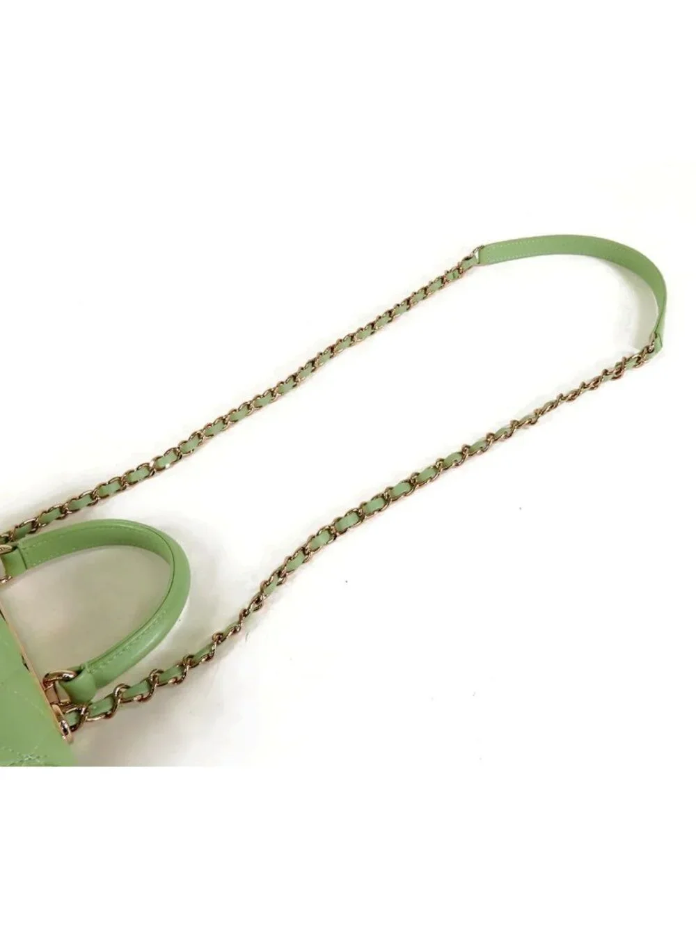 Chanel Top Handle Flap Bag Sage Green Gold Leather 2-Way